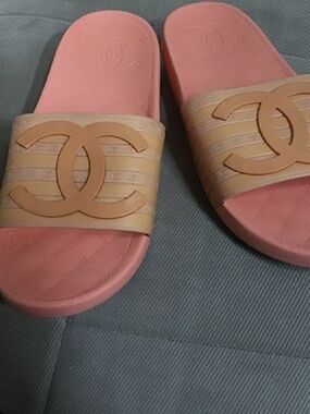 Chanel pink and orange  pool slides with dustbag size 36
